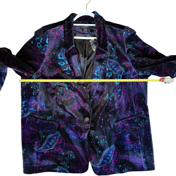 Michel Studio Black and Blue Paisley Velvet Blazer Size 26 Holiday Party Evening - Picture 5 of 12